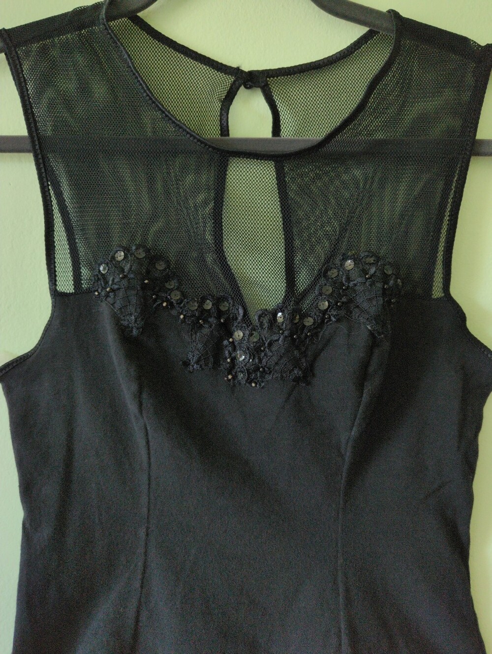 Vintage 90s Small Xs Papillon Blanc Going Out Top Black Mesh Tank Sheer Cotton